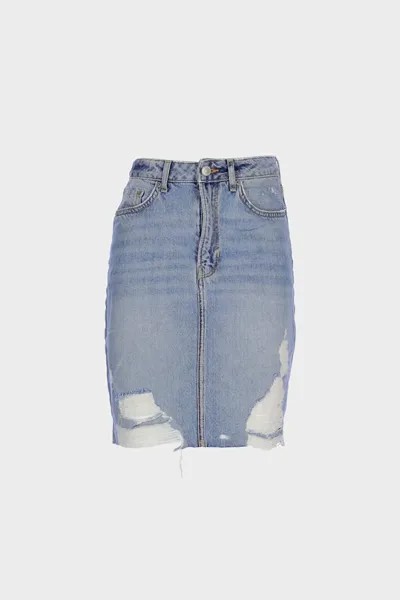 Голубая джинсовая мини-юбка на молнии с нормальной талией C 4532-022 CROSS JEANS