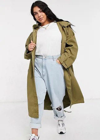 Длинная парка цвета хаки ASOS DESIGN Curve-Бежевый