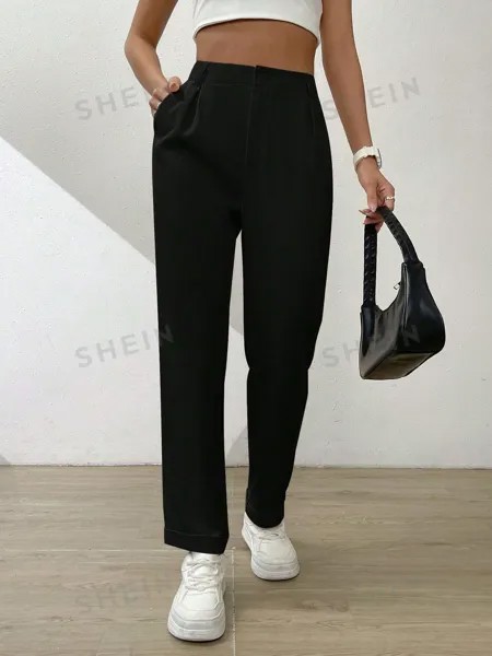 SHEIN Essnce Однотонные широкие брюки со складками и наклонными карманами, черный