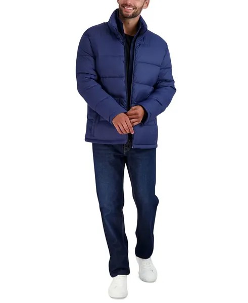 Мужская куртка-пуховик с воротником-стойкой и нагрудником Cole Haan, синий