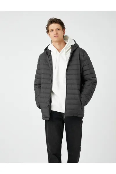 Куртка-пуховик с сезонным капюшоном и карманом на молнии с деталями Koton, серый