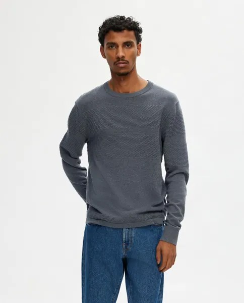 Мужской свитер в полоску с круглым вырезом Selected, светло-серый