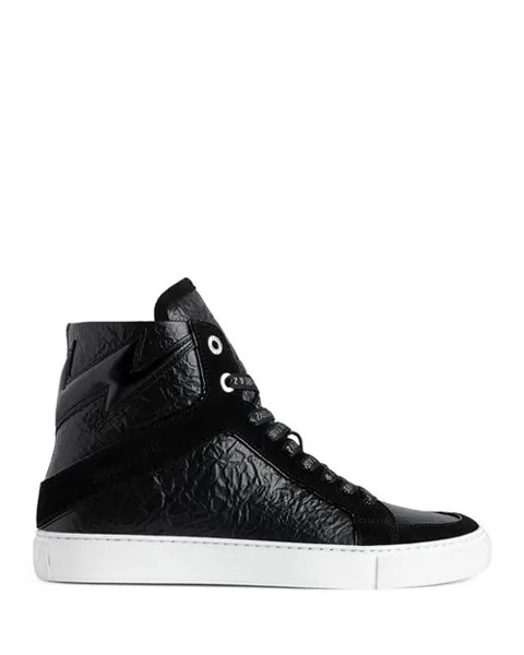 Женские кожаные высокие кеды с эффектом потертости Zadig & Voltaire, цвет Black