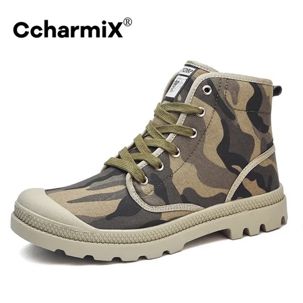 Кеды CcharmiX мужские с высоким берцем, холщовые ботинки, армейский стиль, милитари, удобные кроссовки камуфляжного цвета, большие размеры