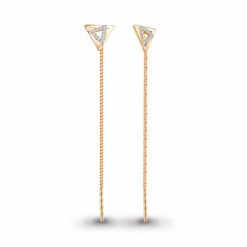 Серьги цепочки Diamant online, красное золото, 585 проба, фианит, длина 6.4 см, бесцветный
