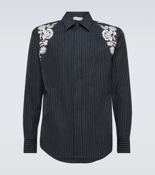 Рубашка в тонкую полоску с вышивкой из смесового хлопка Alexander Mcqueen, черный