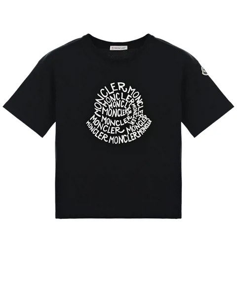 Черная футболка с белым логотипом Moncler детская