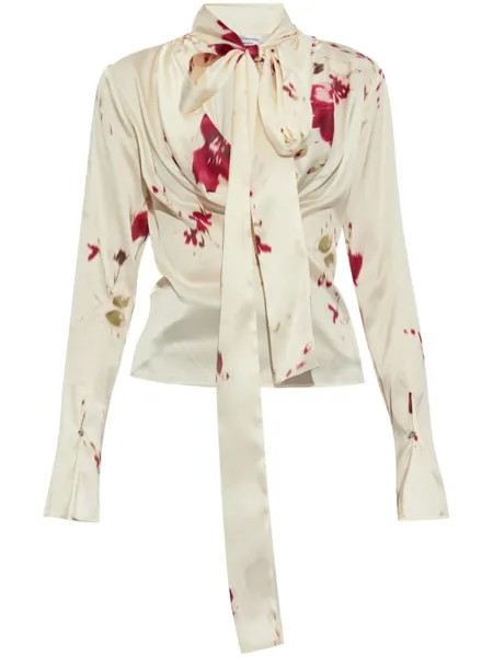 Blumarine атласная рубашка с бантом и драпировкой, белый