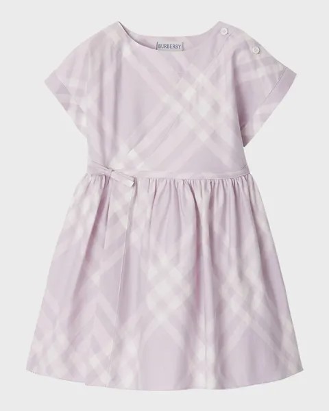 Платье в клетку Anorra с короткими рукавами для девочек Burberry, цвет Pastel Lilac Check