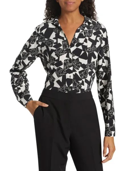 Шелковая блузка с абстрактным зеркалом Elie Tahari, цвет Abstract Black White