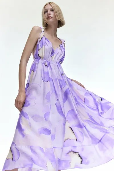 Платье миди из смесового лиоцелла H&M, светло-фиолетовый/цветочный
