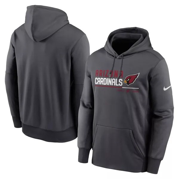 Мужской пуловер с капюшоном и логотипом Arizona Cardinals Prime антрацитового цвета Nike