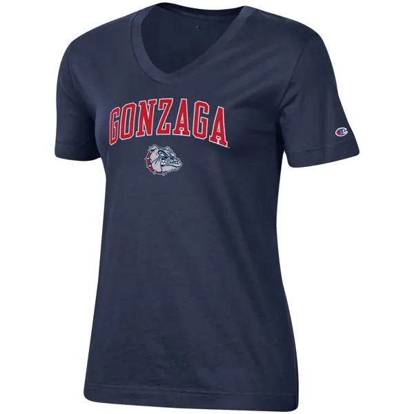 Женская темно-синяя футболка с логотипом Champion Gonzaga Bulldogs University Arch и V-образным вырезом Champion