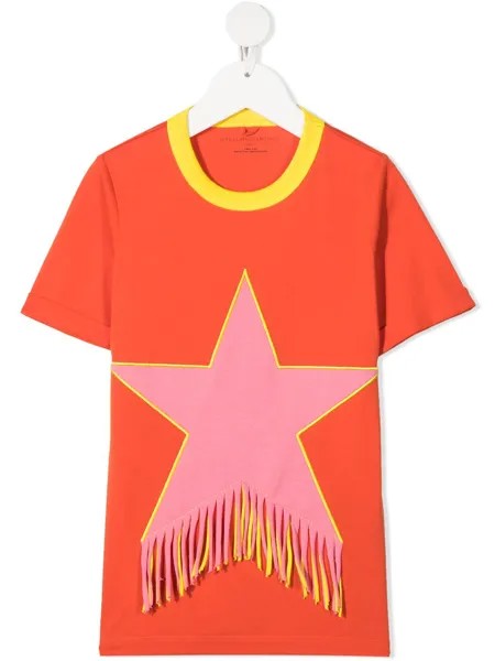 Stella McCartney Kids футболка с бахромой и принтом
