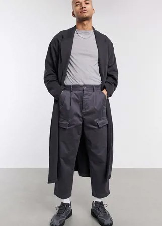 Черная выбеленная oversized-куртка удлиненного кроя из трикотажа ASOS DESIGN-Черный