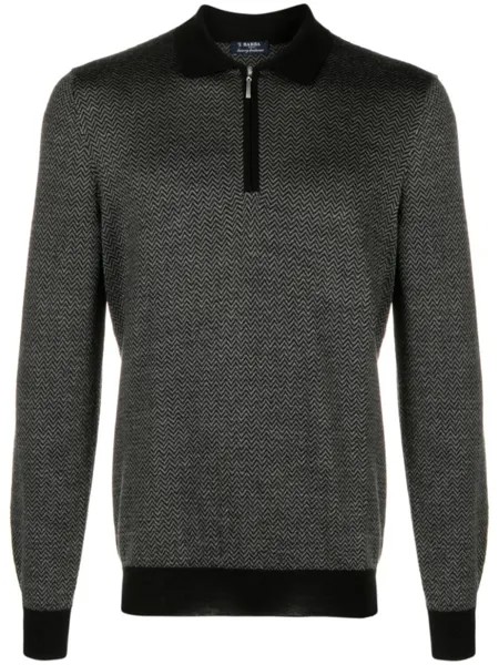 Barba zigzag-pattern long-sleeve polo shirt, серый