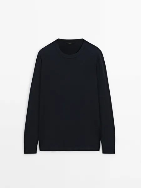 Футболка с длинным рукавом из хлопковой смеси Massimo Dutti, синий