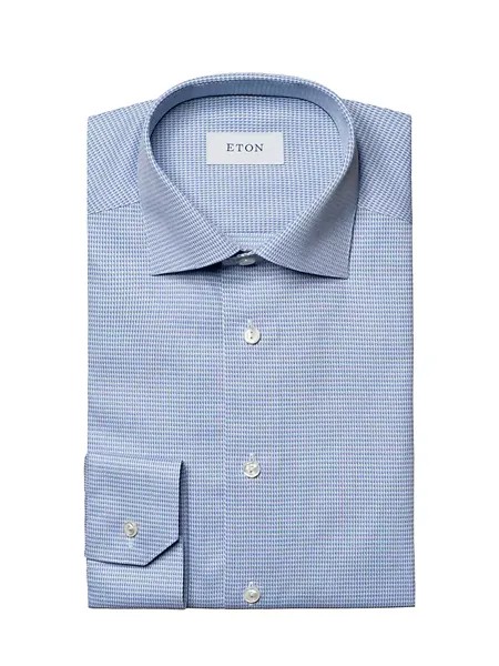 Рубашка из пике современного кроя с геометрическим рисунком Eton, синий