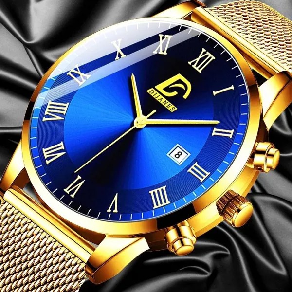 Мода Мужские часы Роскошные календари из нержавеющей стали Кварцевые наручные часы для мужчин Деловые повседневные часы