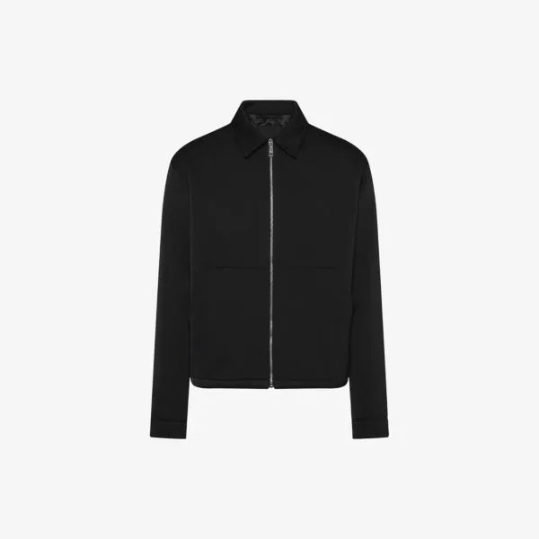 Куртка из хлопка и шелка с воротником-стойкой и бляшкой-логотипом Prada, черный