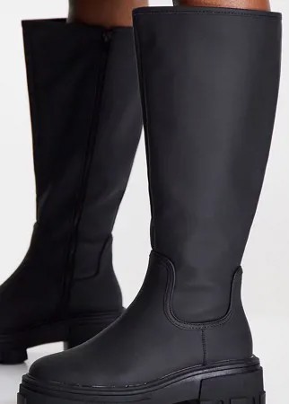 Черные сапоги на толстой плоской подошве для широкой стопы ASOS DESIGN Carla-Черный цвет