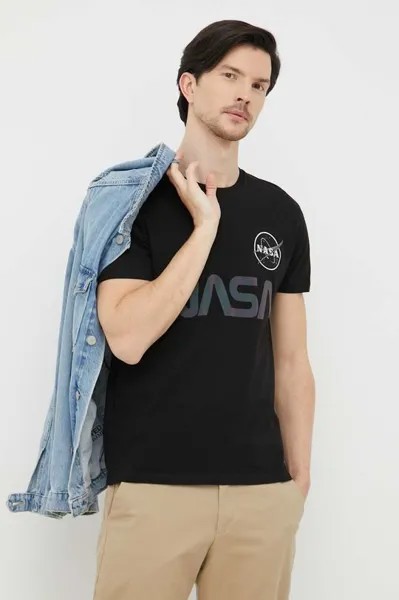 Хлопковая футболка Alpha Industries, черный