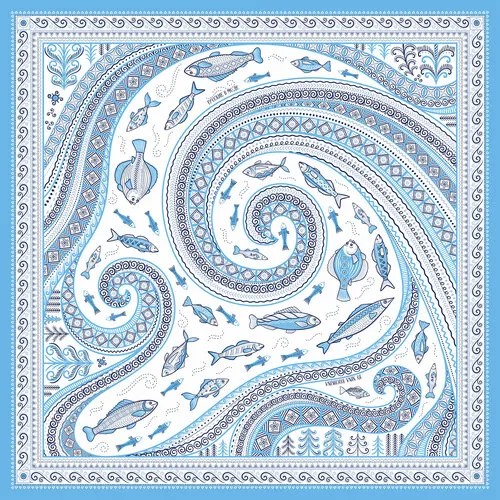 Платок Русские в моде by Nina Ruchkina,90х90 см, синий, белый