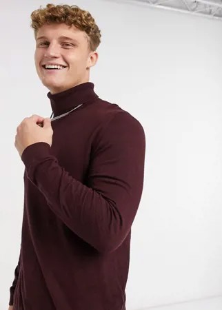 Бордовый трикотажный джемпер-водолазка Topman-Красный