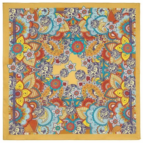 Платок Павловопосадская платочная мануфактура,71х71 см, голубой, горчичный