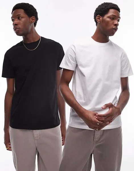 Набор из двух черно-белых базовых футболок стандартного кроя Topman