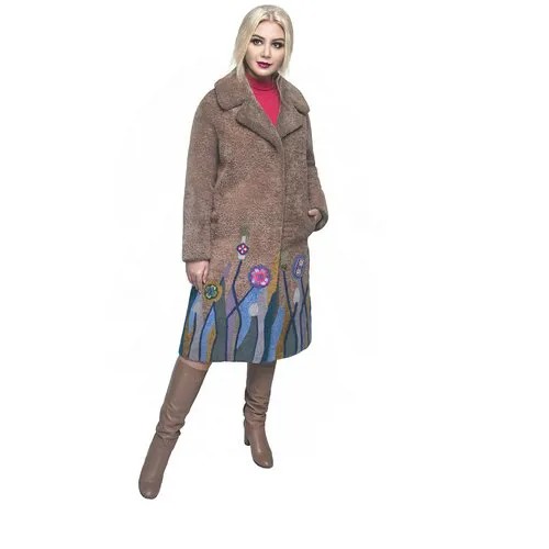 Пальто, шуба цветная размер 46-48 из натуральной овчины с инкрустацией в стиле «Миллефиори»