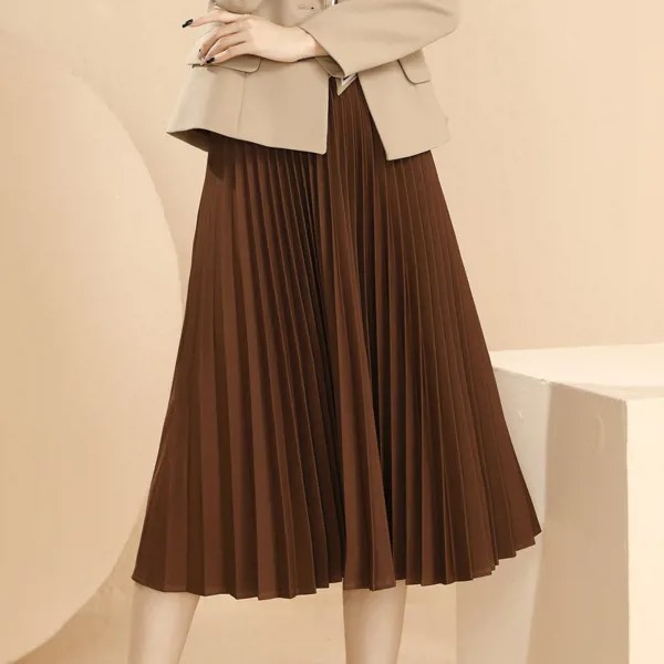 Осень 2021, новая однотонная плиссированная юбка Baizi, юбка, плиссированная юбка, длинная юбка с высокой талией, юбка-зонтик