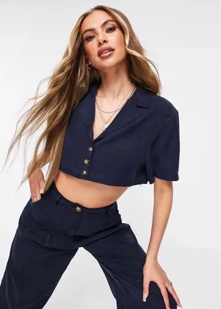 Темно-синяя мягкая укороченная рубашка свободного кроя (от комплекта) ASOS DESIGN-Темно-синий