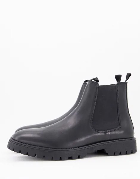 Черные кожаные ботинки челси на толстой подошве ASOS DESIGN-Черный цвет