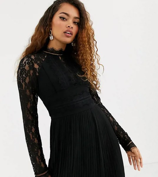 Черное платье мини с длинными рукавами и высоким воротником TFNC Petite Bridesmaid-Черный цвет