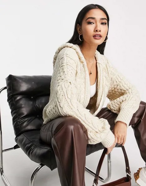 Вязаный укороченный худи бежевого цвета с узором «косы» Topshop-Светло-бежевый цвет