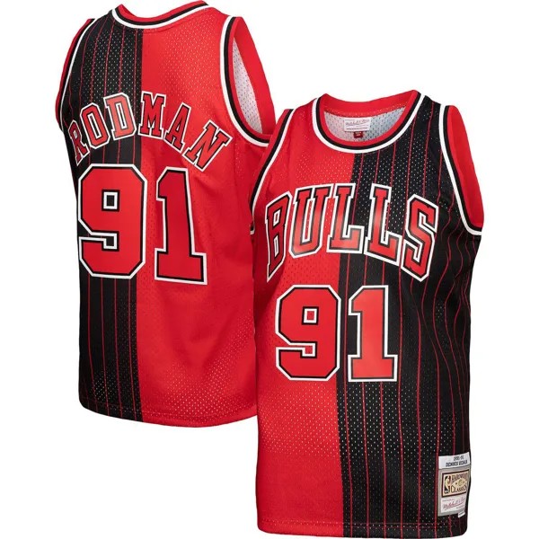 Мужская майка Mitchell & Ness Dennis Rodman красно-черная Chicago Bulls Big & Tall Hardwood Classics 1995-96 Split Swingman Джерси