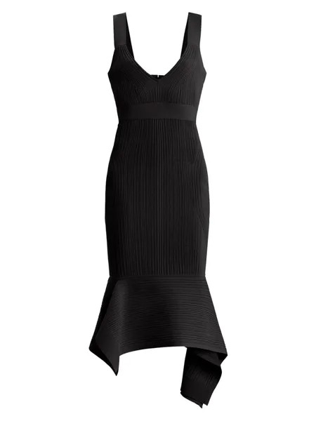 Облегающее миди-платье в рубчик Hervé Léger, черный