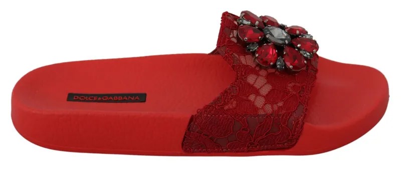 DOLCE - GABBANA Обувь Красные кружевные сандалии с кристаллами Шлепанцы Пляжные EU36 / 5,5 долларов США 700 долларов США