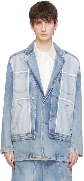 Синяя джинсовая куртка с зубчатыми лацканами Feng Chen Wang