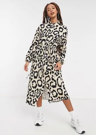 Платье-рубашка с леопардовым принтом ASOS DESIGN-Коричневый цвет