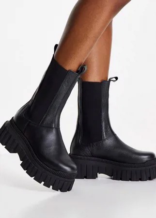 Черные кожаные премиум-ботинки челси на толстой подошве ASOS DESIGN Addison-Черный цвет