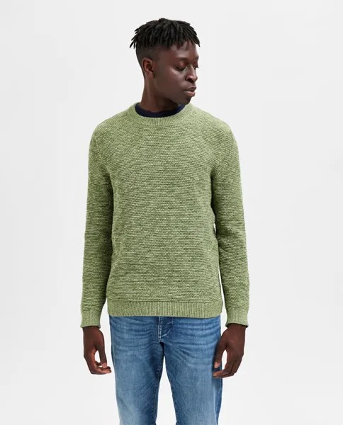 Мужской вязаный свитер с круглым вырезом Selected, темно-зеленый