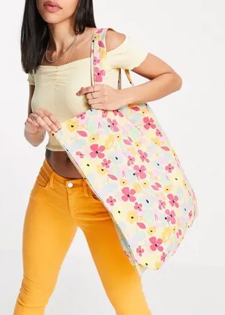 Кремовая пляжная сумка с цветочным принтом Vero Moda-Многоцветный