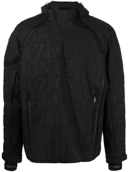 Zegna куртка с капюшоном и монограммой, черный