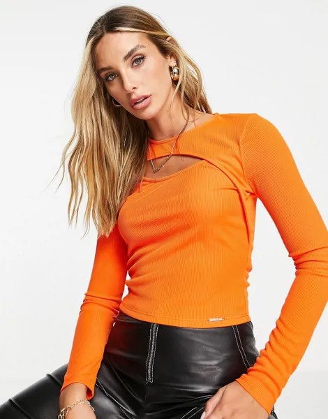 Оранжевый лонгслив с декоративным вырезом спереди River Island-Зеленый цвет