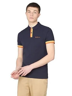 Ben Sherman Placket Interest Polo T-Shirt Мужская темно-синяя повседневная спортивная футболка Top