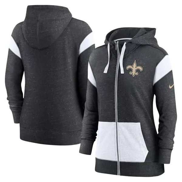 Женская худи с молнией во всю длину Nike Heathered Black/White New Orleans Saints Plus Size Monaco Nike