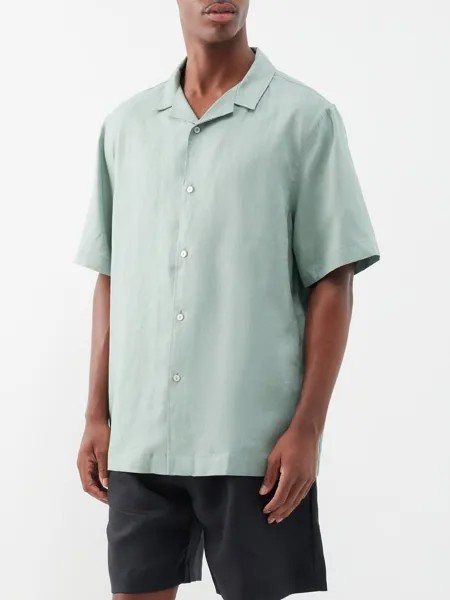 Льняная рубашка с кубинским воротником Albus Lumen, зеленый