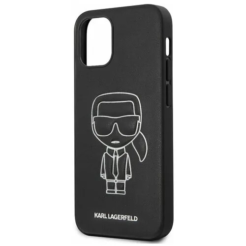 Чехол LAGERFELD для iPhone 12 mini Ikonik outlines Metal logo черный/белый